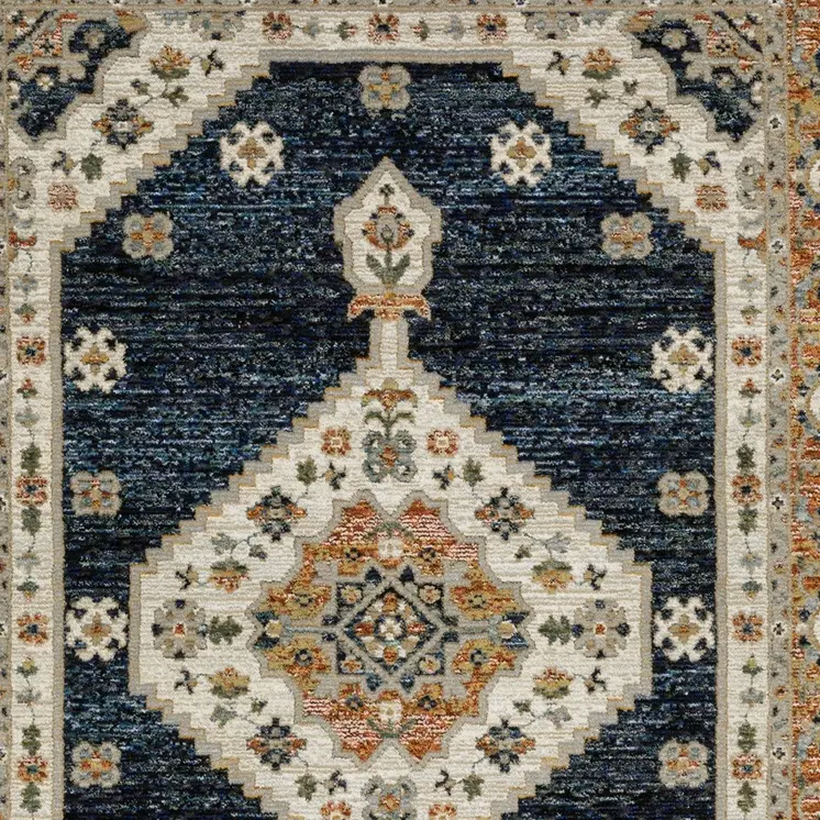 2' X 3' Blue And Orange Medallion Area Rug