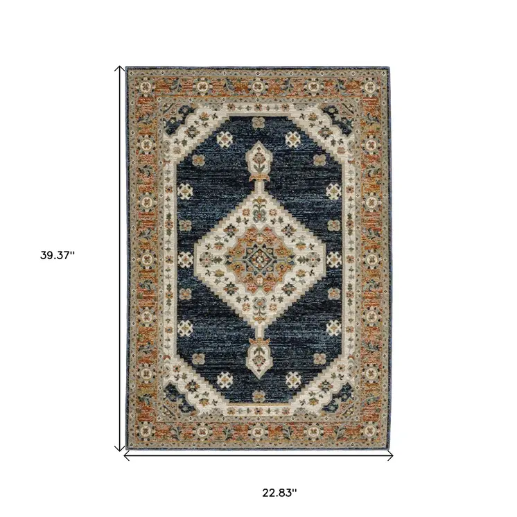 2' X 3' Blue And Orange Medallion Area Rug