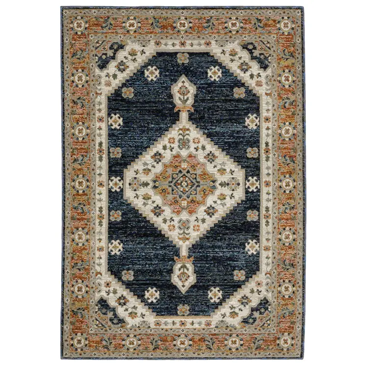 2' X 3' Blue And Orange Medallion Area Rug