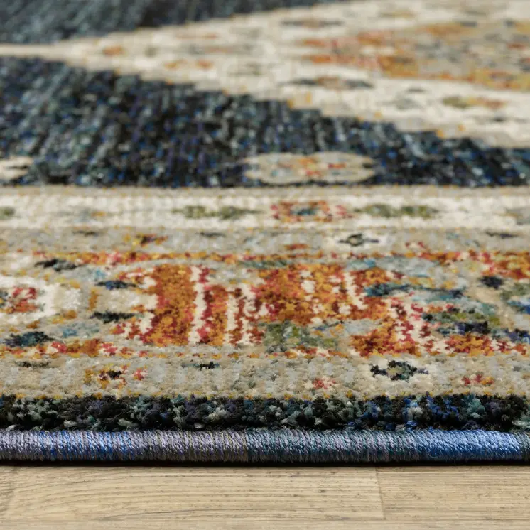 2' X 3' Blue And Orange Medallion Area Rug