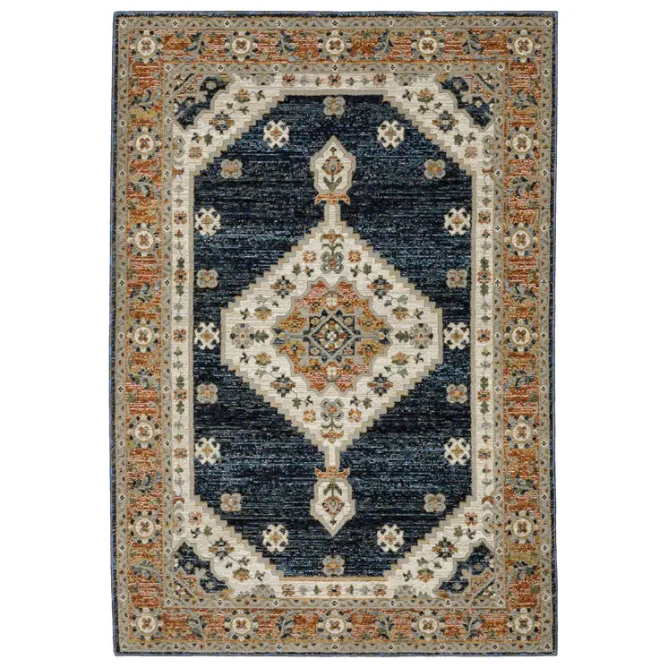 2' X 3' Blue And Orange Medallion Area Rug