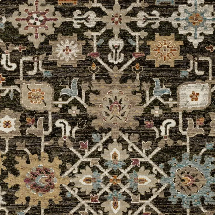 2' X 3' Brown Black And Ivory Oriental Area Rug