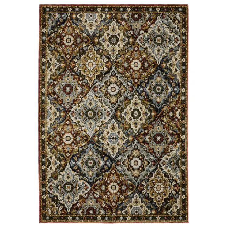 2' X 3' Red Yellow And Ivory Medallion Area Rug