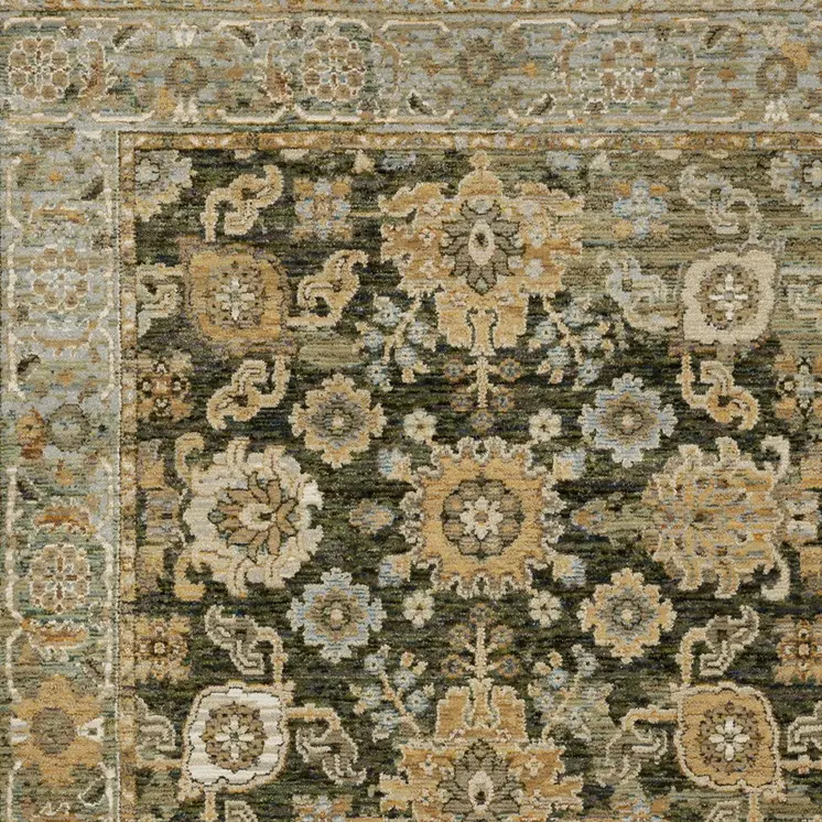 2' X 3' Green And Gold Oriental Area Rug