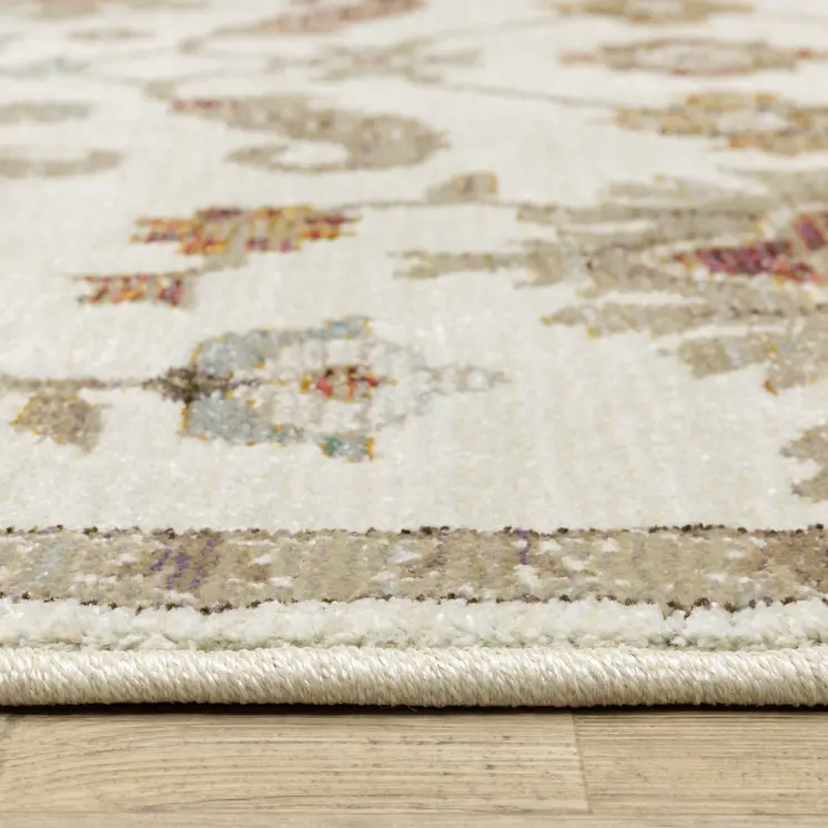 2' X 3' Ivory Tan And Black Oriental Area Rug