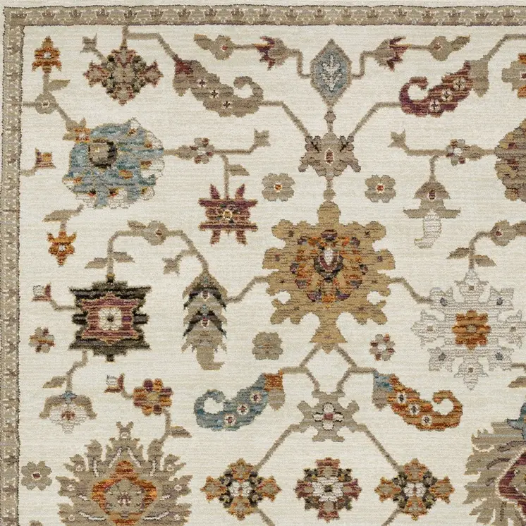 2' X 3' Ivory Tan And Black Oriental Area Rug
