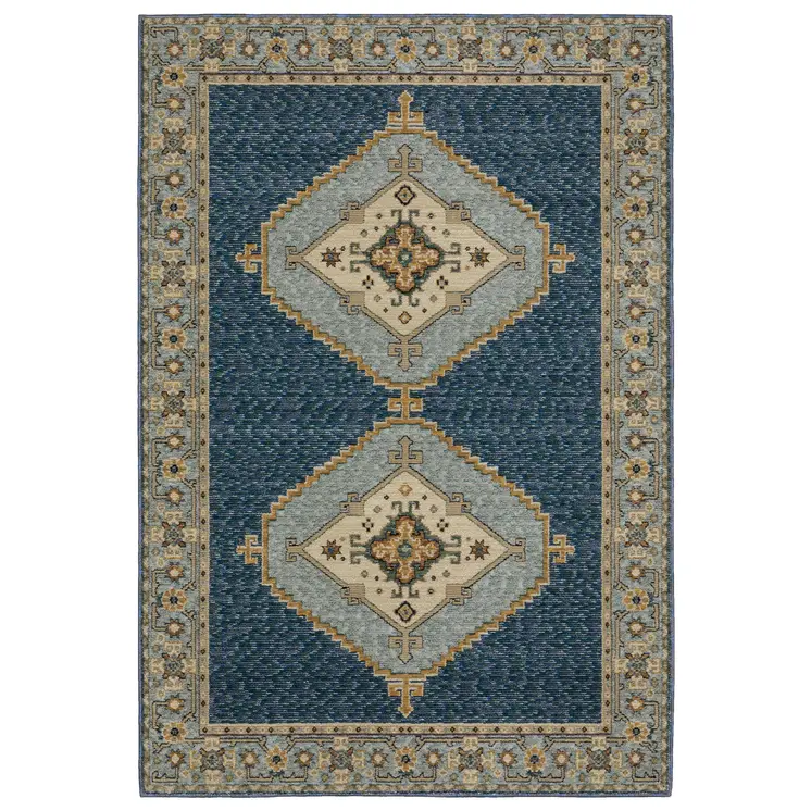 2' X 3' Blue And Gold Medallion Area Rug