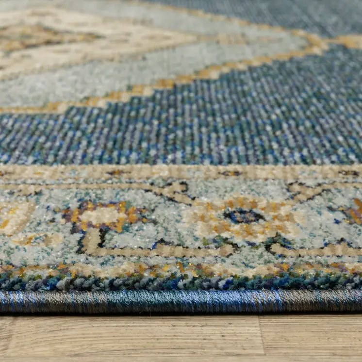 2' X 3' Blue And Gold Medallion Area Rug