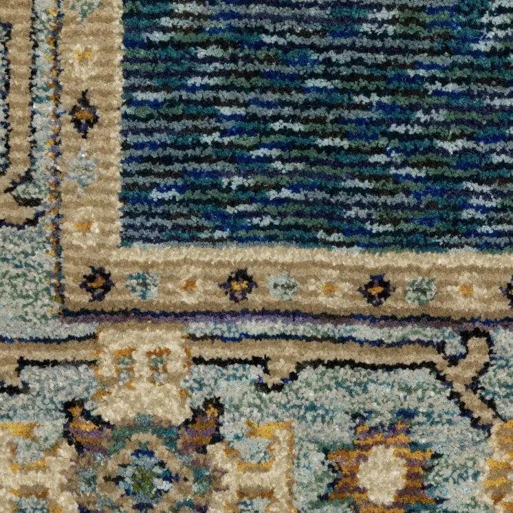 2' X 3' Blue And Gold Medallion Area Rug