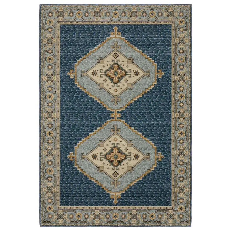 2' X 3' Blue And Gold Medallion Area Rug