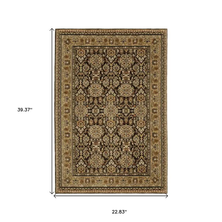 2' X 3' Brown And Gold Oriental Area Rug