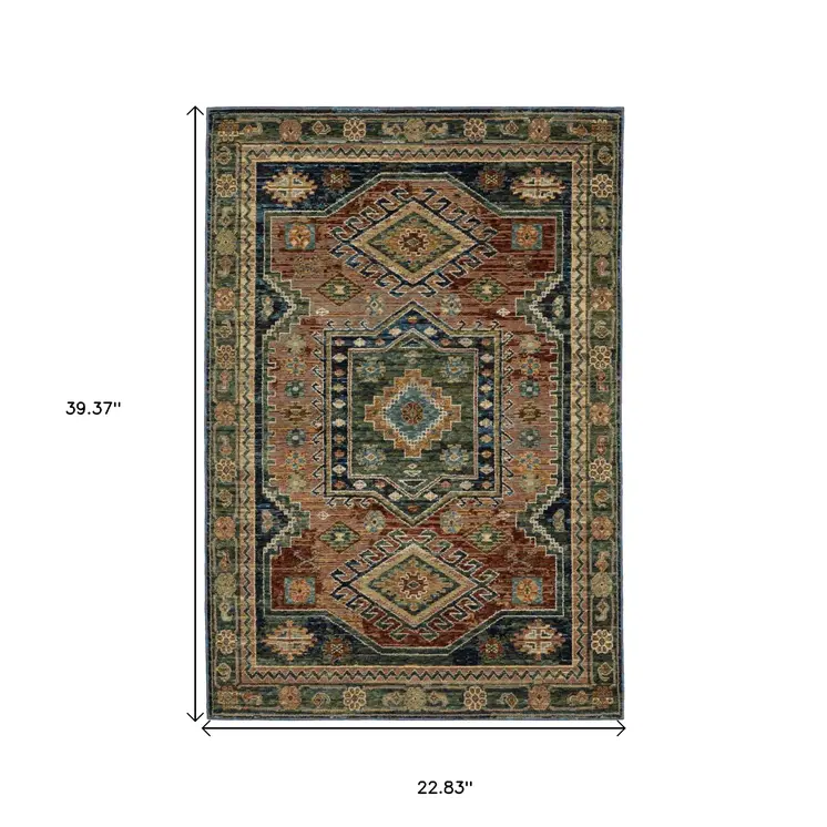2' X 3' Blue Gray And Brown Tribal Area Rug