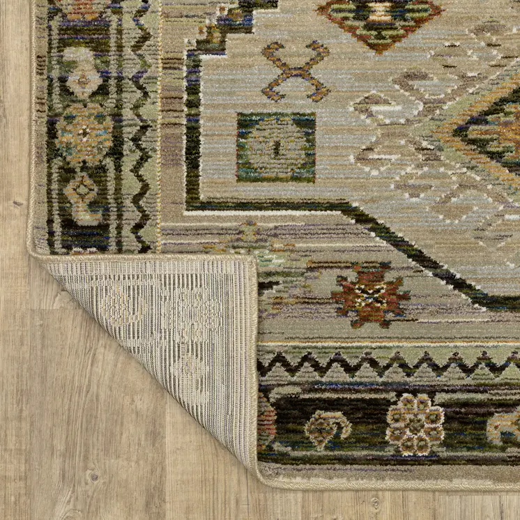 2' X 3' Gray And Green Tribal Area Rug