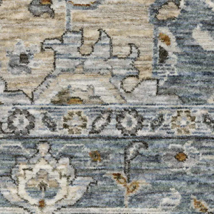 8' Blue And Ivory Medallion Runner Rug With Fringe