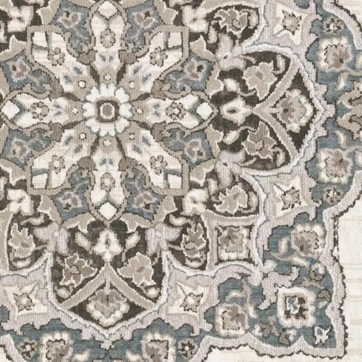 5' X 8' Gray And Blue Medallion Area Rug