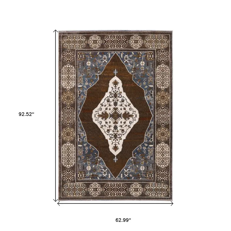 5' X 8' Gray And Blue Medallion Area Rug