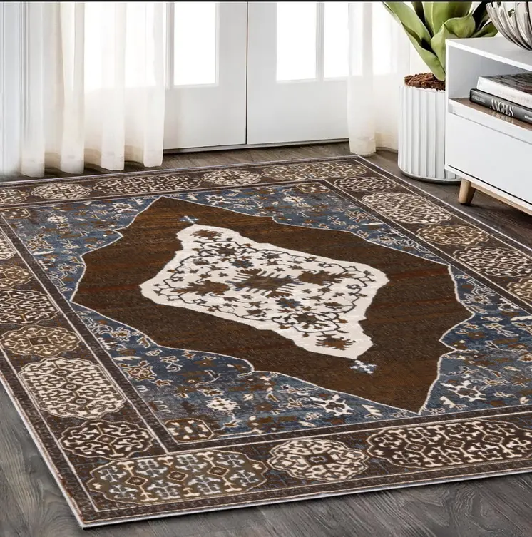 5' X 8' Gray And Blue Medallion Area Rug