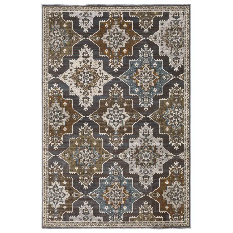 5' X 8' Gray And Blue Medallion Area Rug