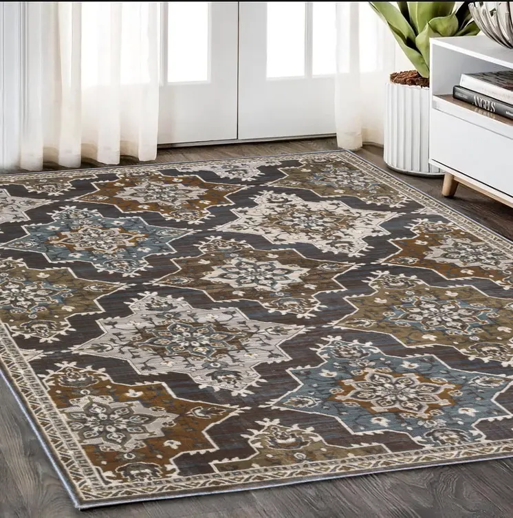 5' X 8' Gray And Blue Medallion Area Rug