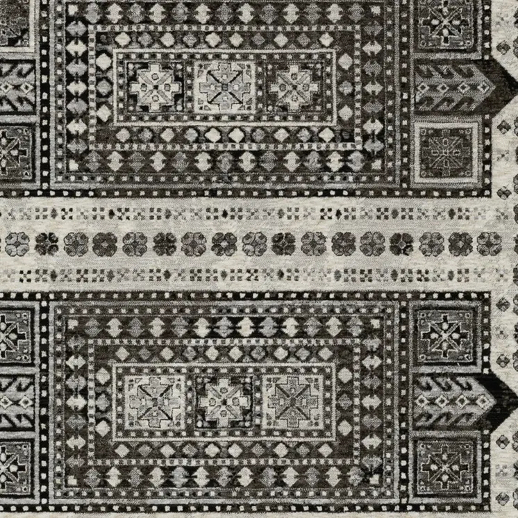 3' X 5' Ivory And Charcoal Oriental Area Rug With Fringe