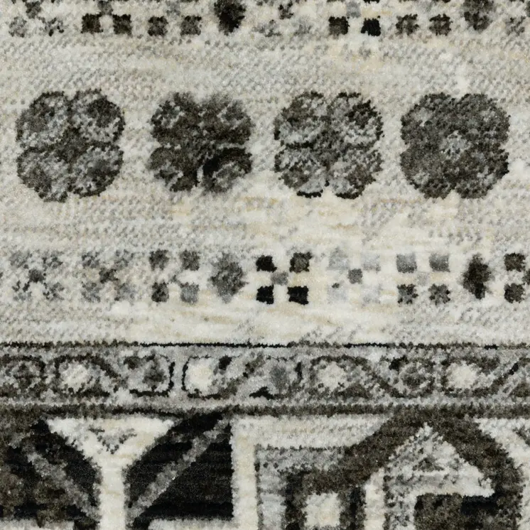 3' X 5' Ivory And Charcoal Oriental Area Rug With Fringe