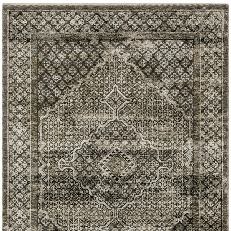 3' X 5' Gray And Beige Medallion Area Rug With Fringe