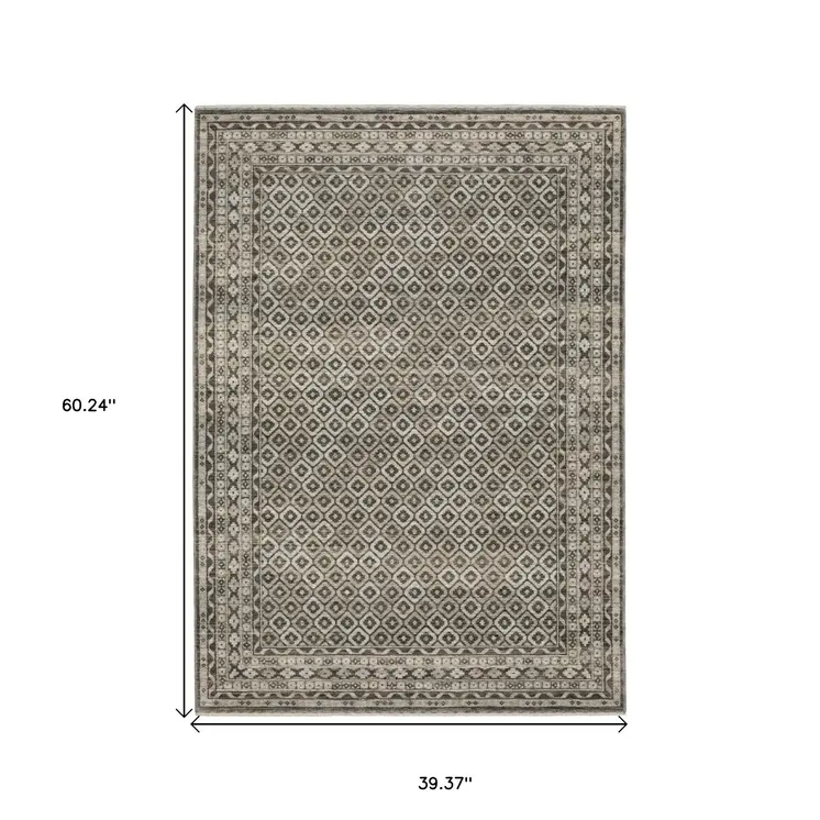 3' X 5' Gray And Beige Diamond Area Rug With Fringe