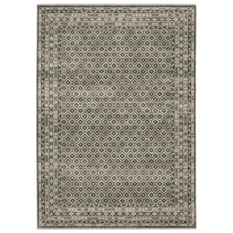 3' X 5' Gray And Beige Diamond Area Rug With Fringe