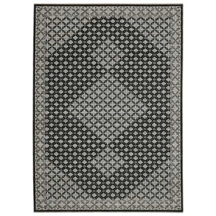 3' X 5' Black And Gray Diamond Area Rug With Fringe