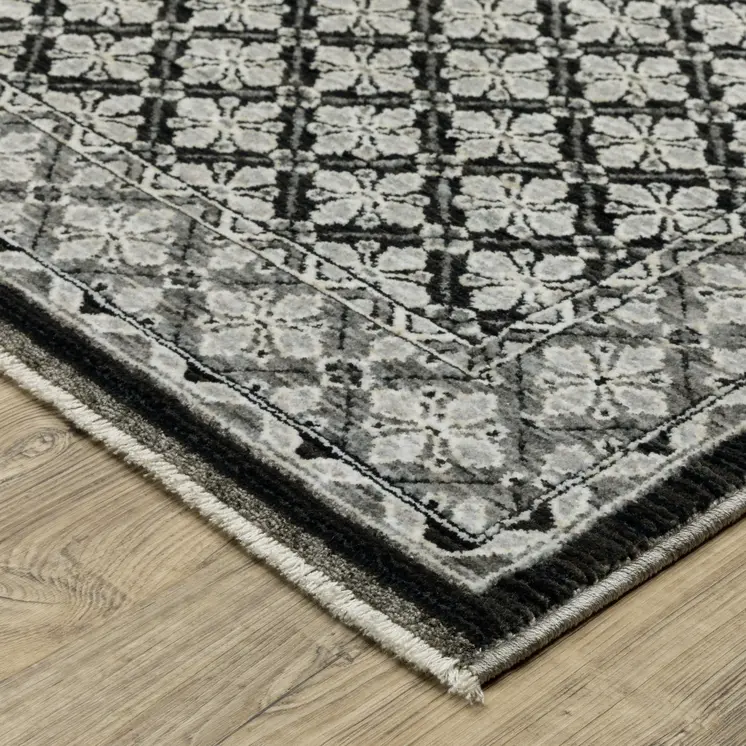 3' X 5' Black And Gray Diamond Area Rug With Fringe