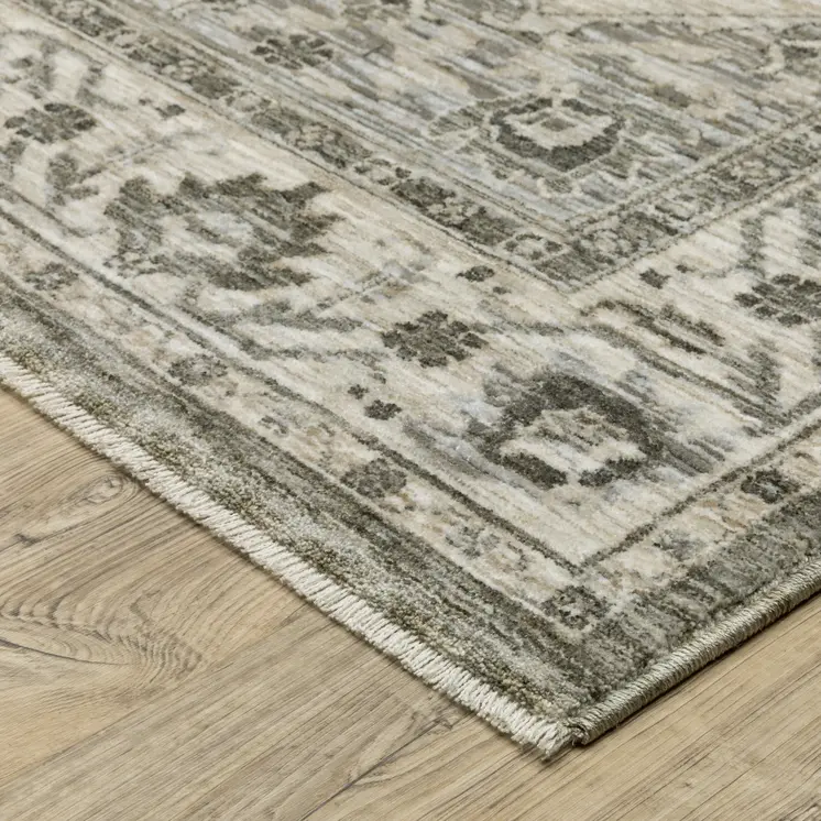 3' X 5' Gray And Beige Medallion Area Rug With Fringe