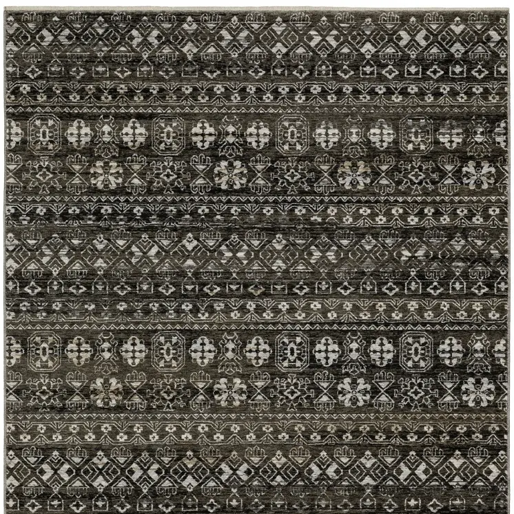 3' X 5' Black And Gray Tribal Area Rug With Fringe