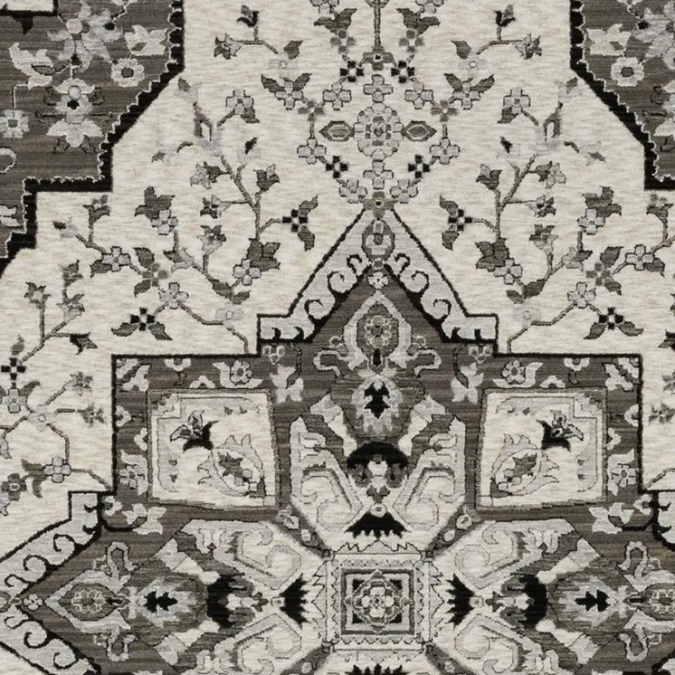 3' X 5' Ivory And Gray Medallion Area Rug With Fringe