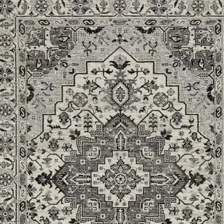 3' X 5' Gray And Ivory Medallion Area Rug With Fringe
