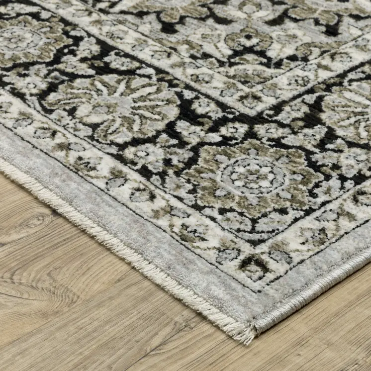 3' X 5' Gray And Black Medallion Area Rug With Fringe