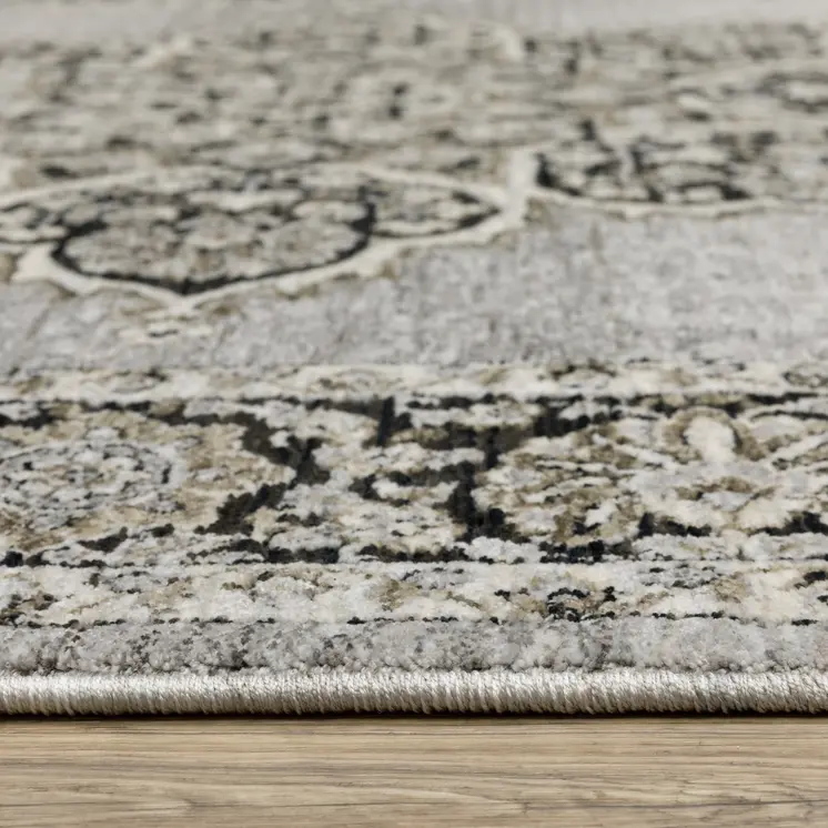 3' X 5' Gray And Black Medallion Area Rug With Fringe