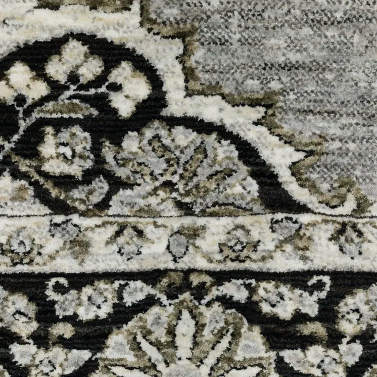 3' X 5' Gray And Black Medallion Area Rug With Fringe