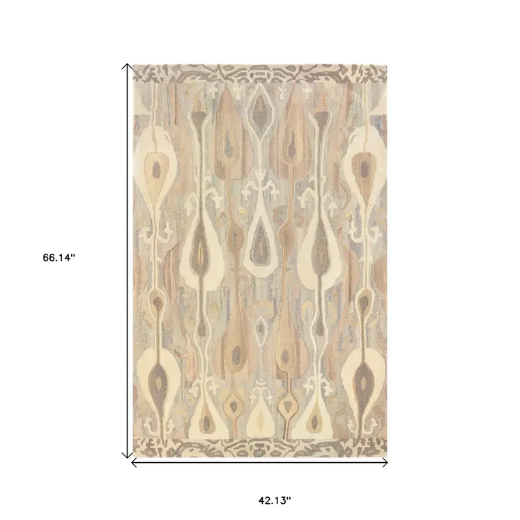 4' X 6' Gray And Beige Wool Abstract Hand Tufted Area Rug