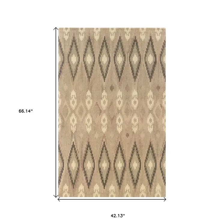 4' X 6' Beige And Ivory Wool Abstract Hand Tufted Area Rug