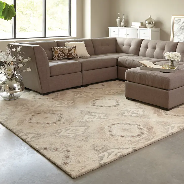 4' X 6' Beige And Ivory Wool Abstract Hand Tufted Area Rug