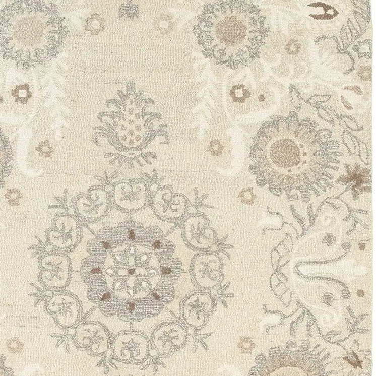 4' X 6' Sand Wool Floral Hand Tufted Area Rug
