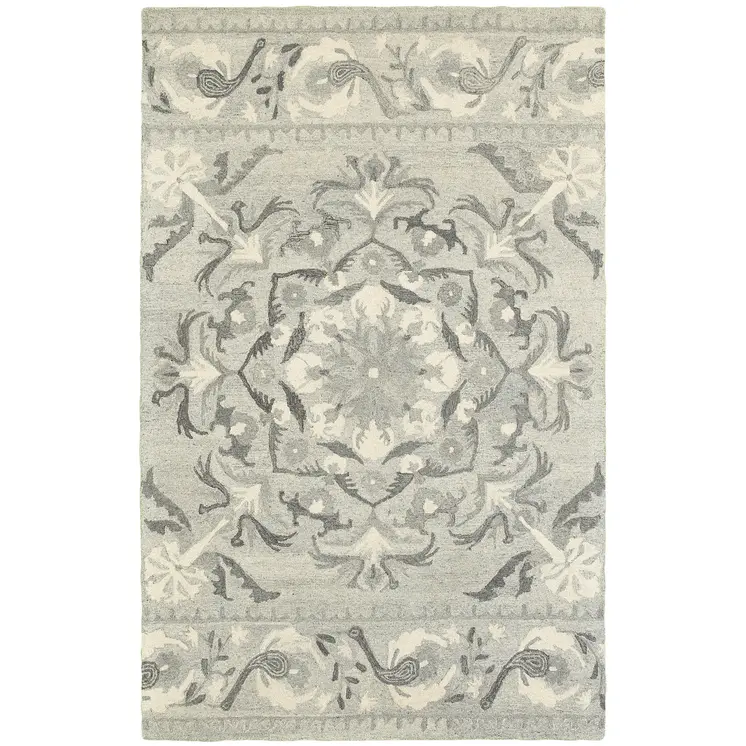 4' X 6' Ivory Wool Floral Hand Tufted Area Rug