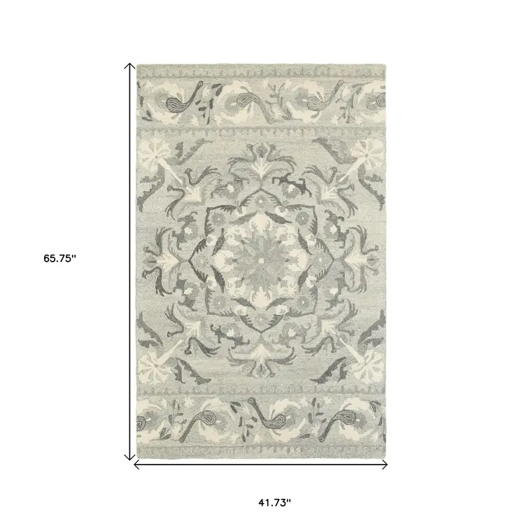 4' X 6' Ivory Wool Floral Hand Tufted Area Rug