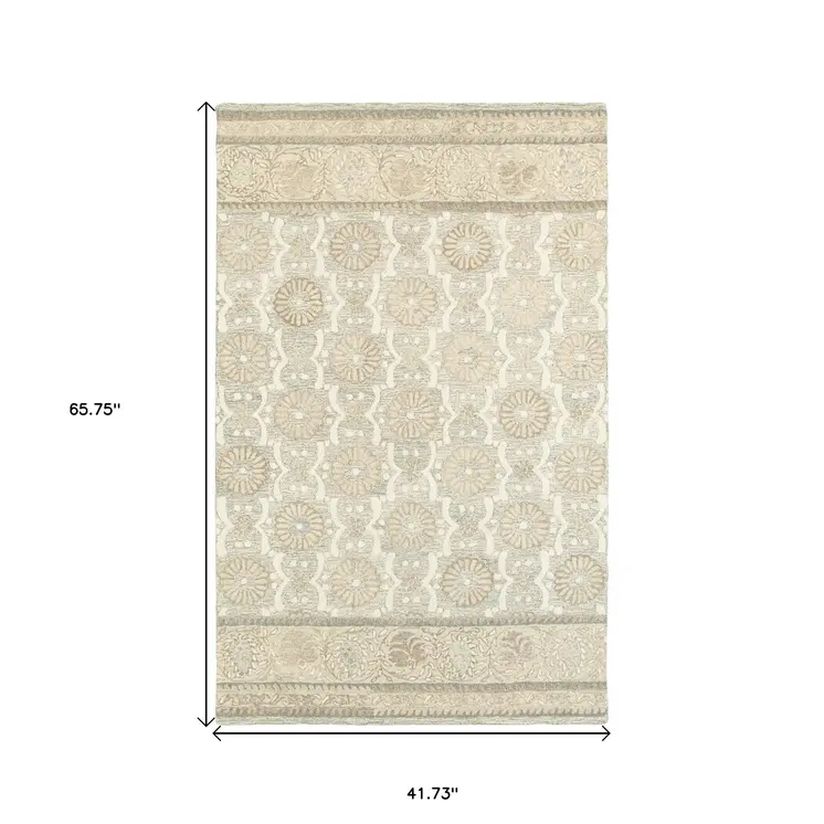 4' X 6' Sand Wool Floral Hand Tufted Area Rug