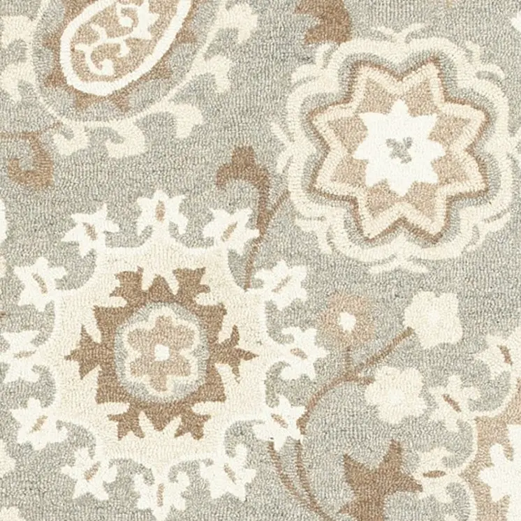 4' X 6' Gray And Sand Wool Floral Hand Tufted Area Rug
