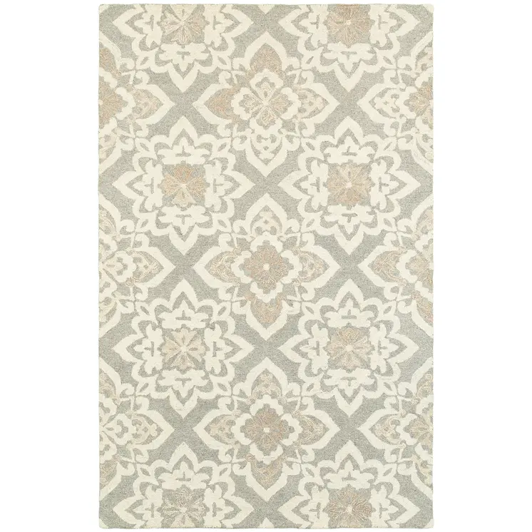 4' X 6' Gray And Sand Wool Geometric Hand Tufted Area Rug