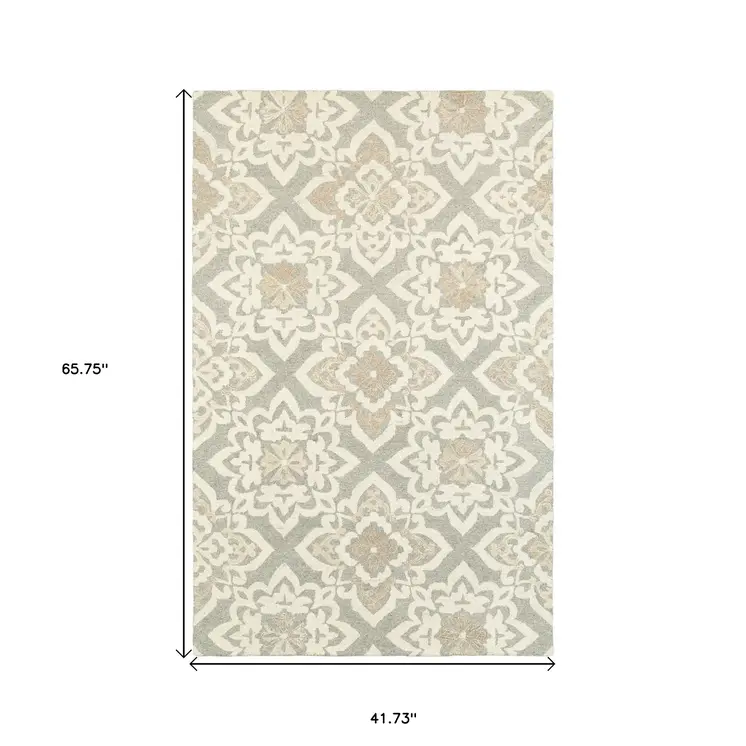 4' X 6' Gray And Sand Wool Geometric Hand Tufted Area Rug