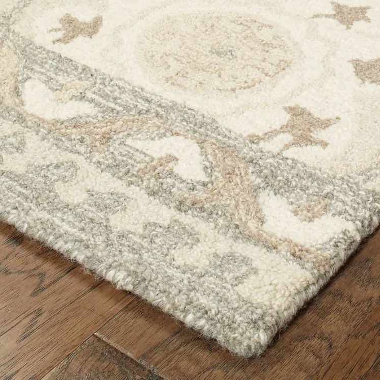 4' X 6' Ivory And Gray Wool Floral Hand Tufted Area Rug