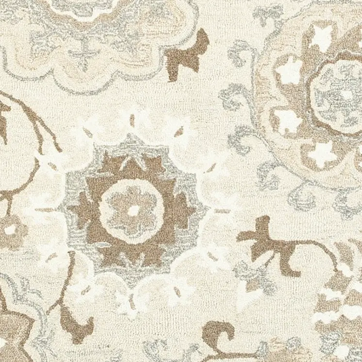 4' X 6' Ivory And Gray Wool Floral Hand Tufted Area Rug