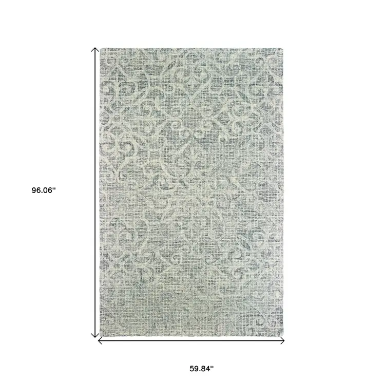 5' X 8' Gray And Ivory Wool Geometric Hand Tufted Area Rug